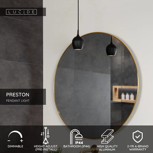 Lucide PRESTON - Pendant light Bathroom - Ø 10 cm - 1xGU10 - IP44 - Black - USP